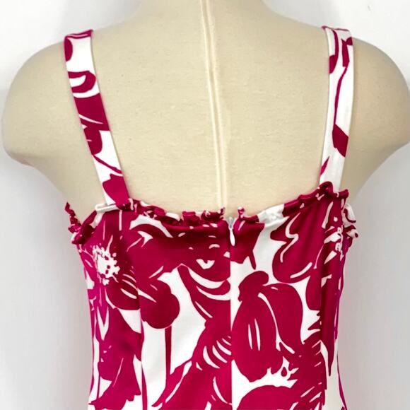 Trina Turk Zile Sleeveless Ruffle Sheath Dress in Fuchsia / White Floral Size 10 - Picture 7 of 11